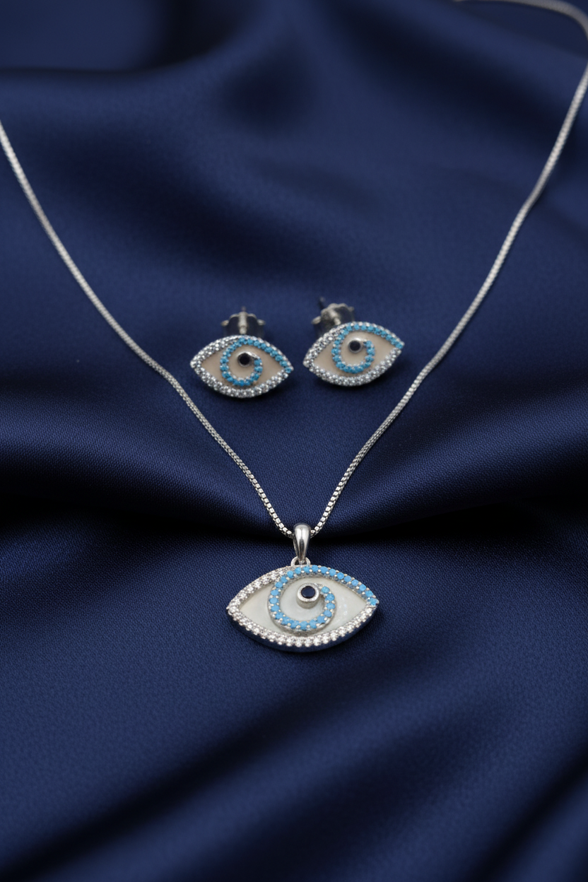 Evil Eye MOP Pendant Set