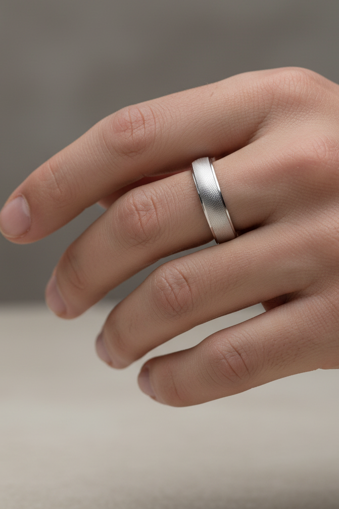 Unisex Brushed Silver Flat Band Ring