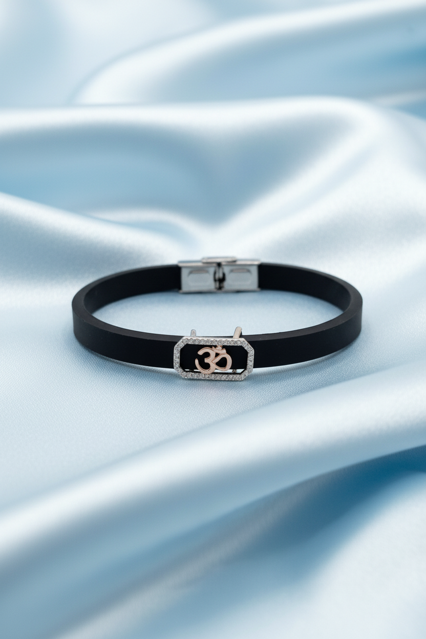 Om Silver Charm Silicon Bracelet