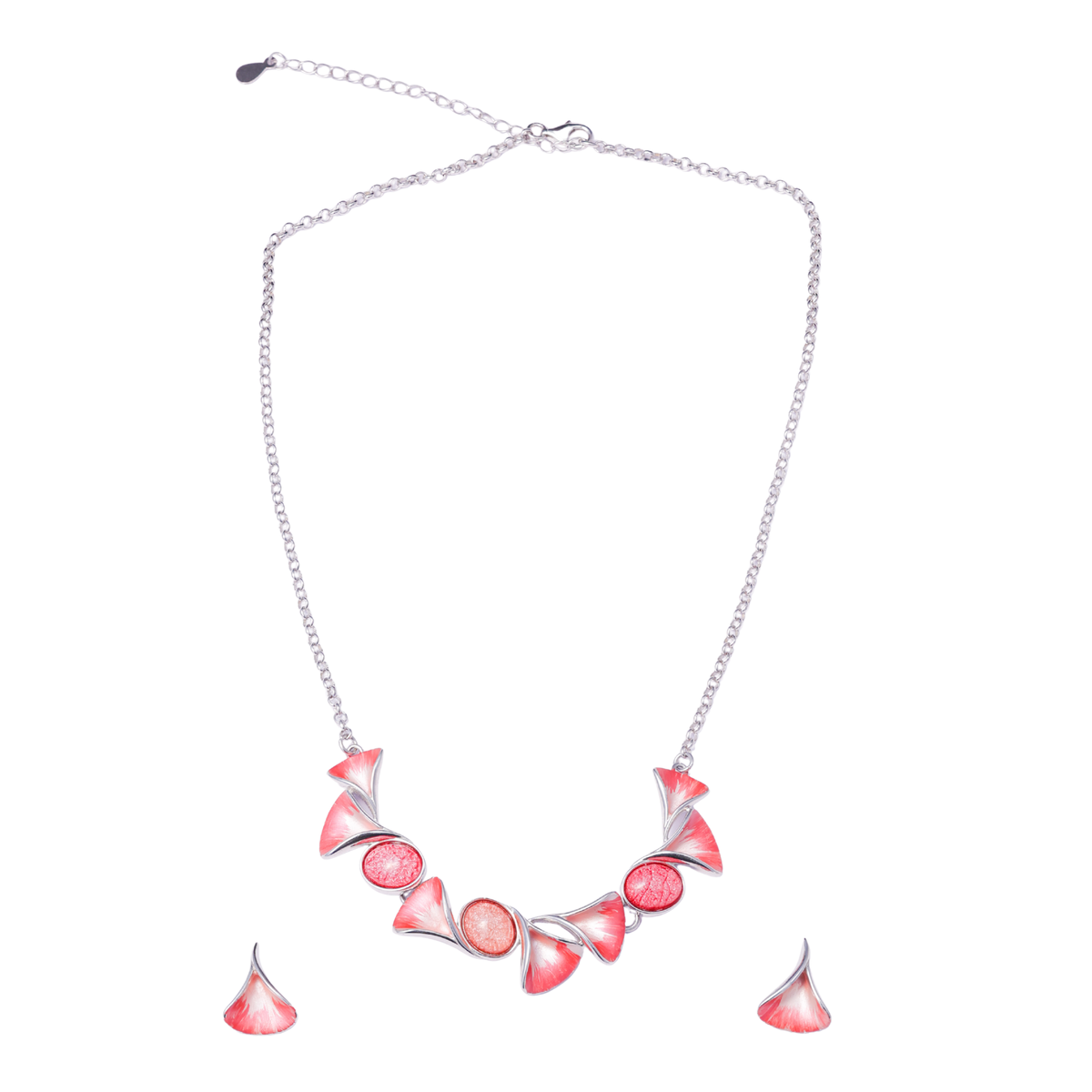 Coral Bloom Geometric Necklace Set