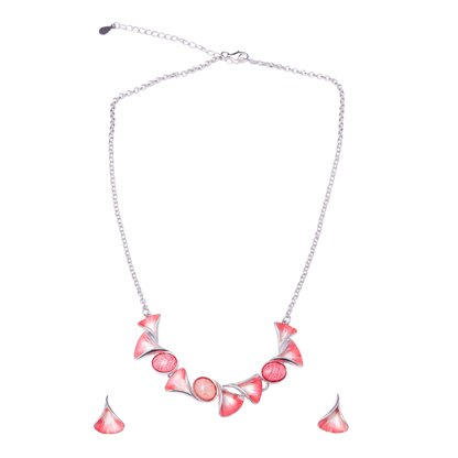 Coral Bloom Geometric Necklace Set