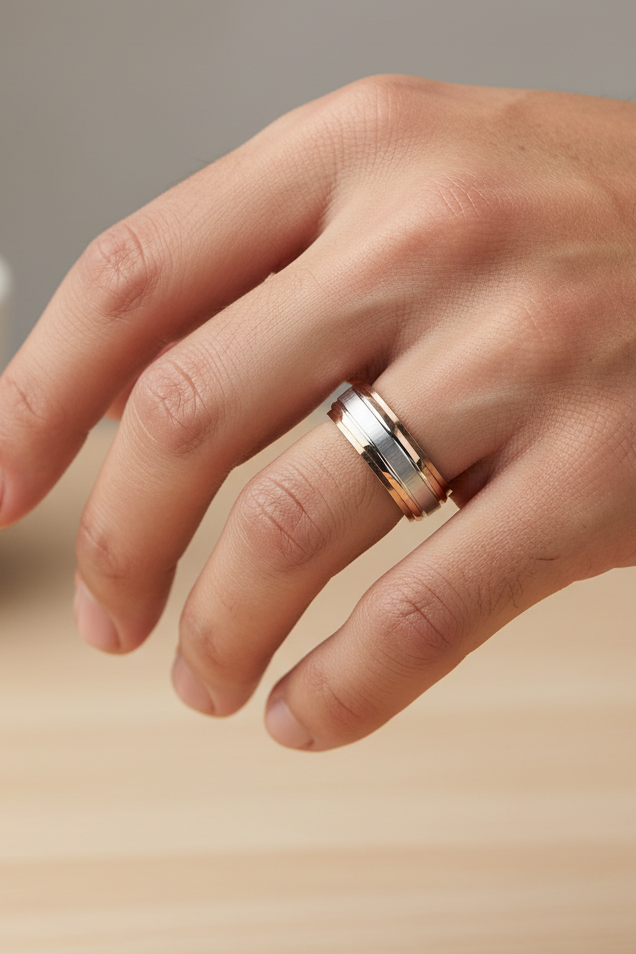 Unisex Two Tone Edge Band Ring