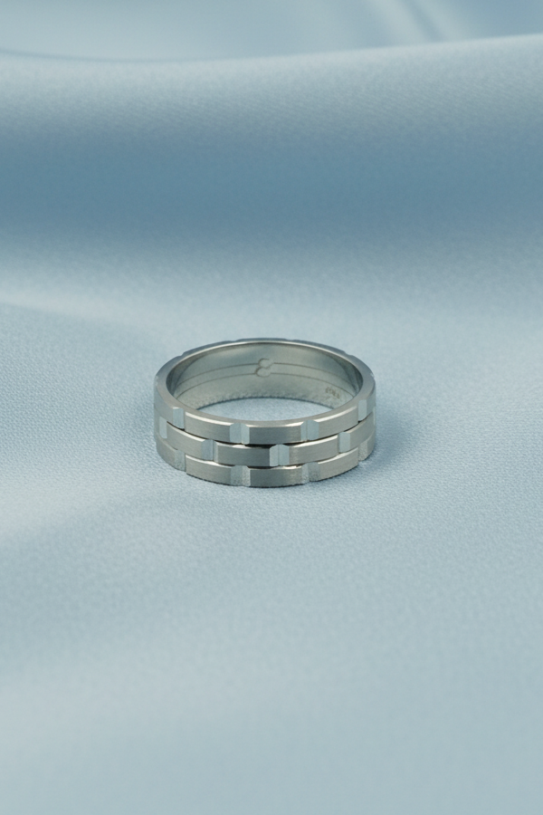 Unisex Silver Brick Band Ring