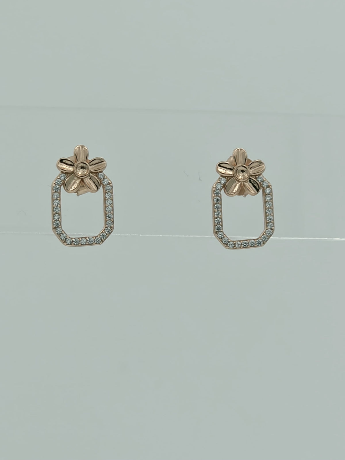 Rose Gold Rectangular Floral Earrings