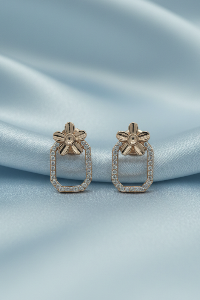 Rose Gold Rectangular Floral Earrings