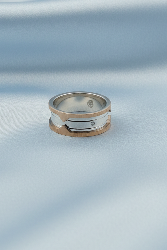 Unisex Dual Tone Cutout Band Ring