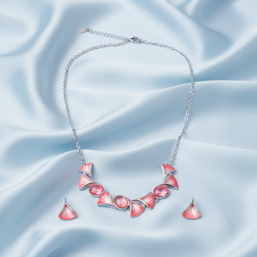 Coral Bloom Geometric Necklace Set