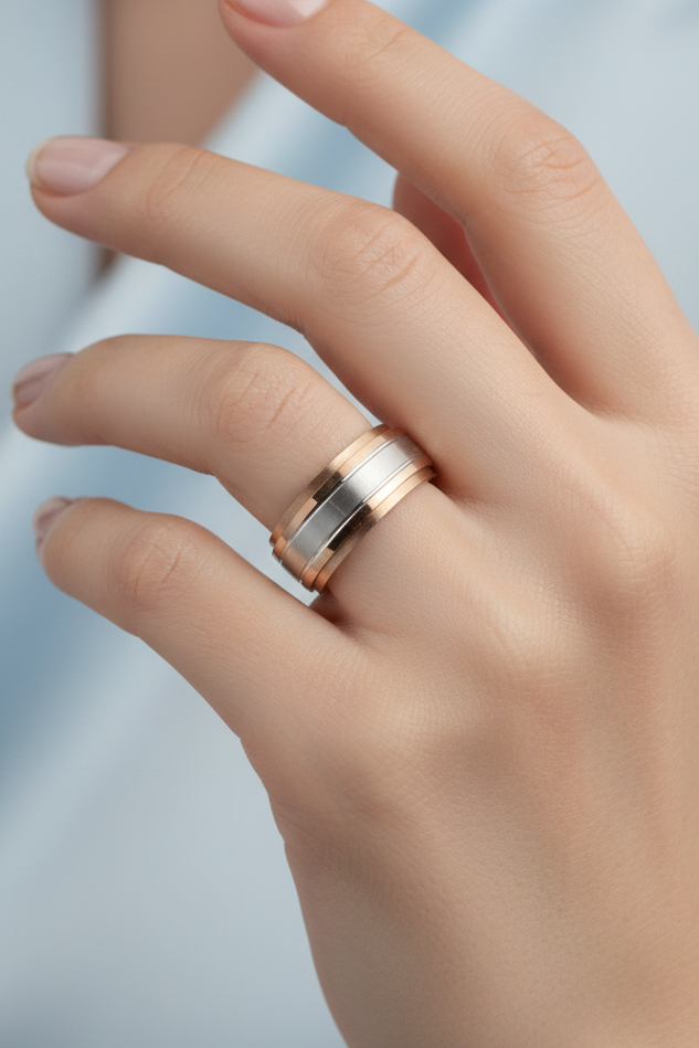 Unisex Two Tone Edge Band Ring