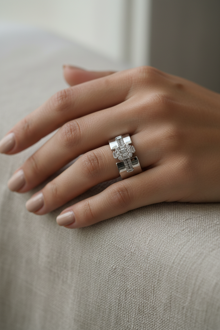 Wide Pave Cross Ring