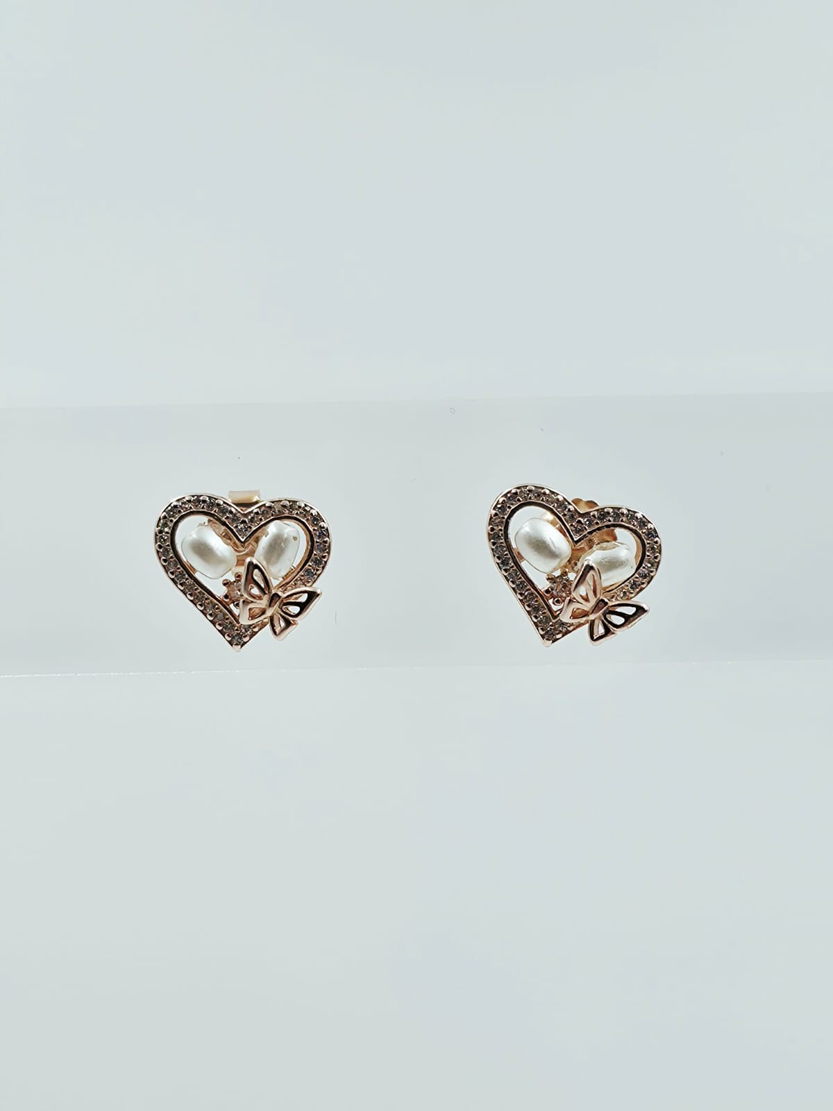 Rose Gold Pearl Heart Earrings
