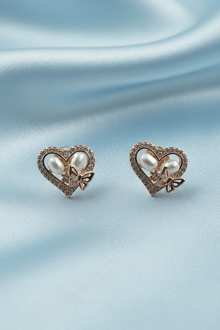 Rose Gold Pearl Heart Earrings