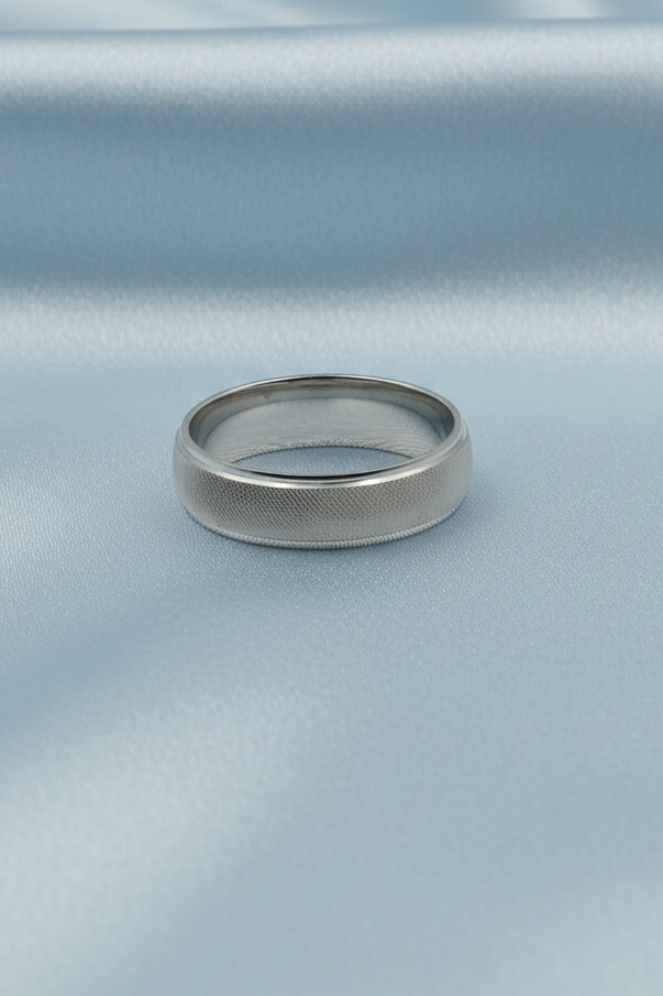 Unisex Brushed Silver Flat Band Ring