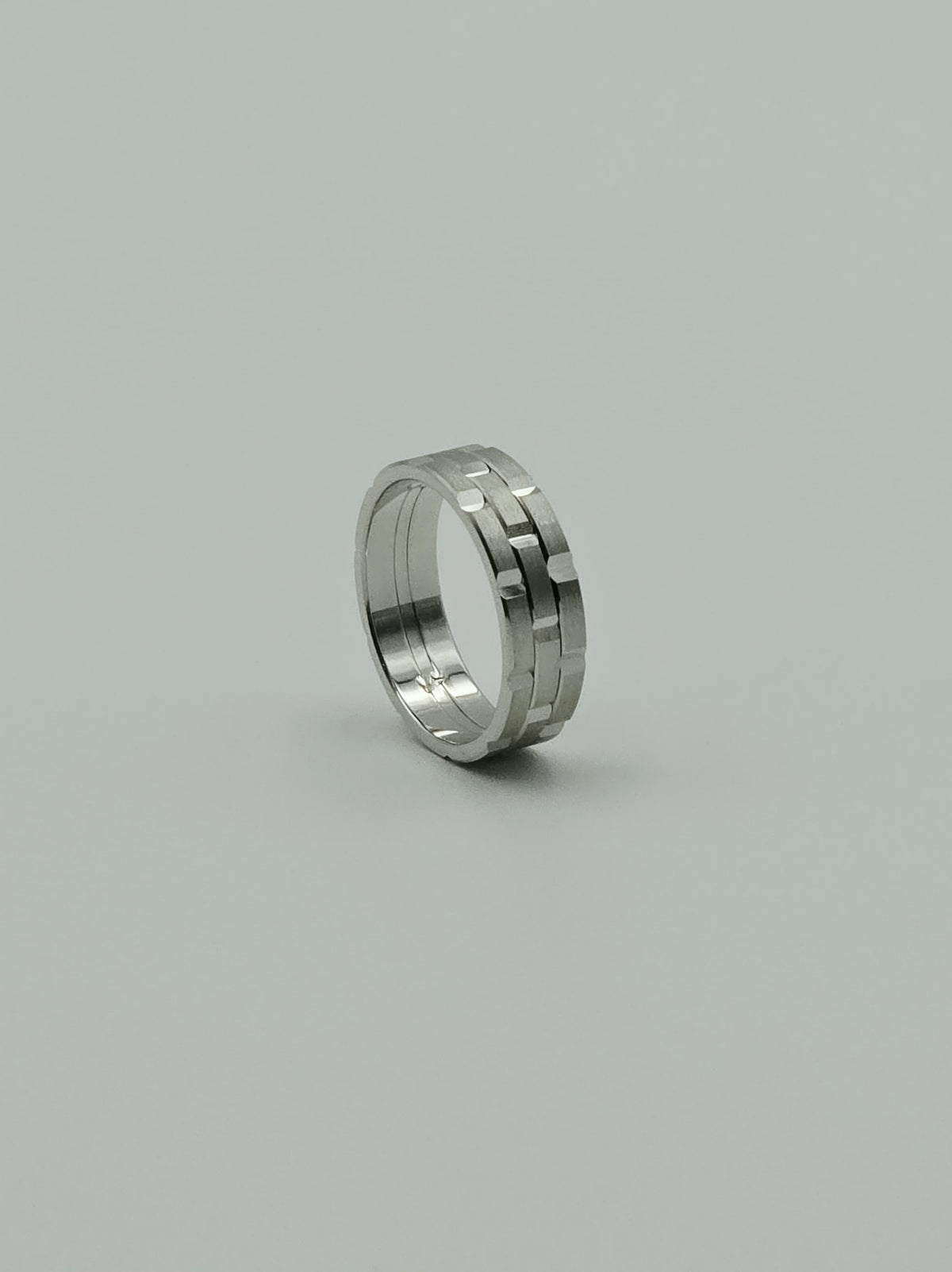 Unisex Silver Brick Band Ring