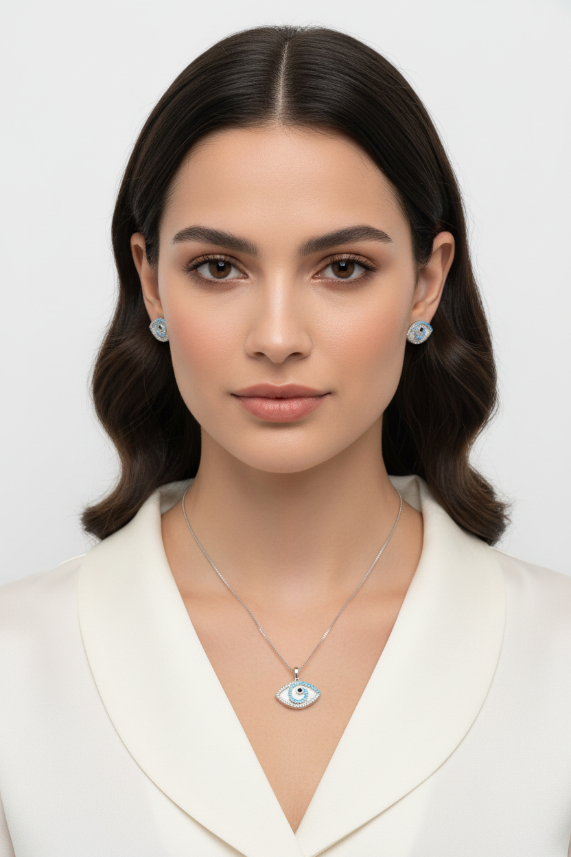 Evil Eye MOP Pendant Set