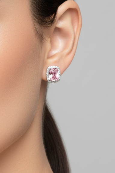 Pink Cushion Stud Earrings