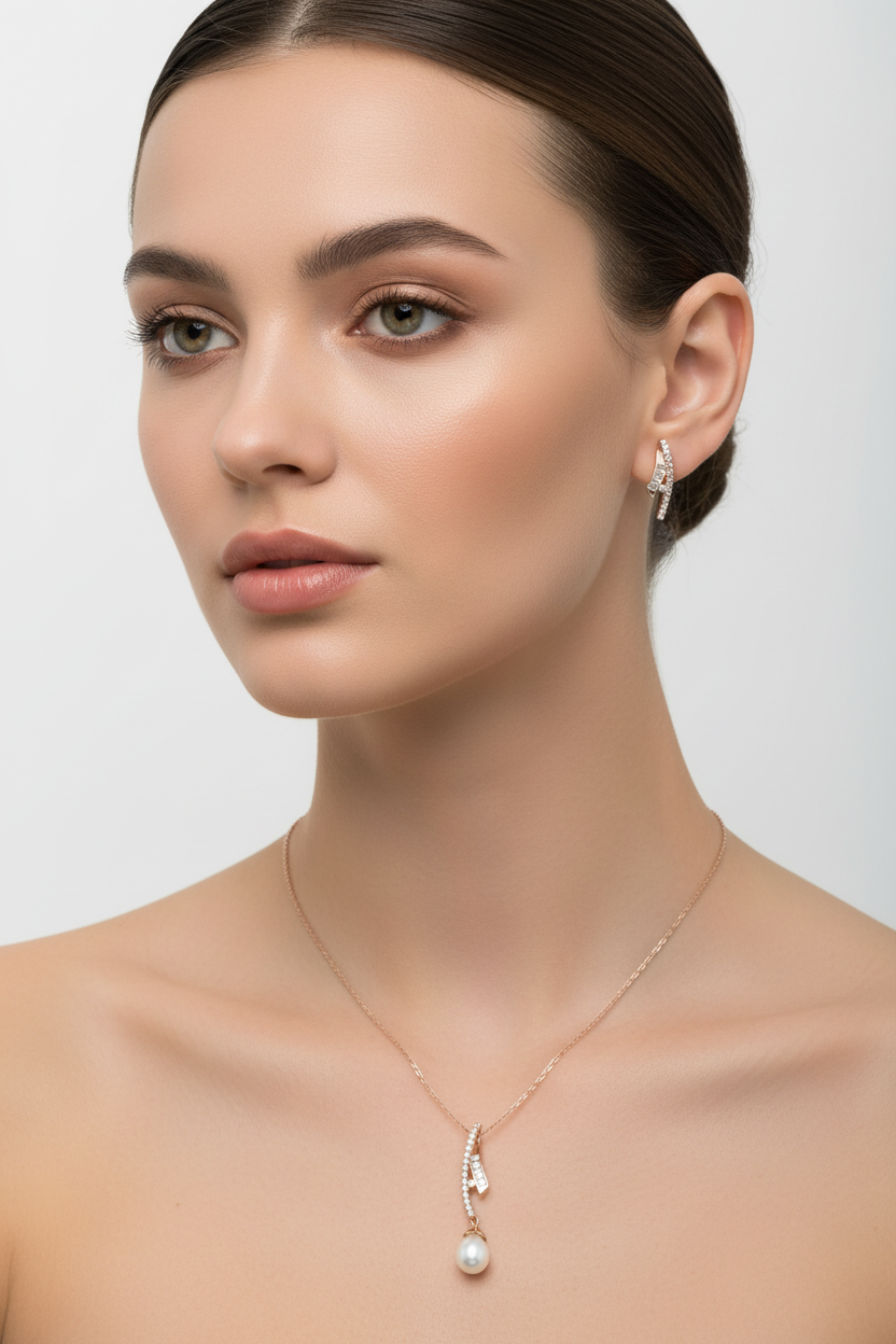 Ribbon Swirl Pearl Pendant Set