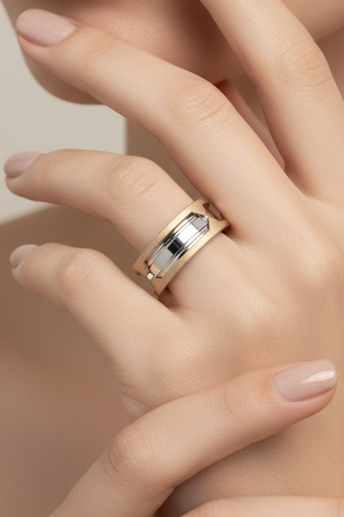 Unisex Dual Tone Cutout Band Ring