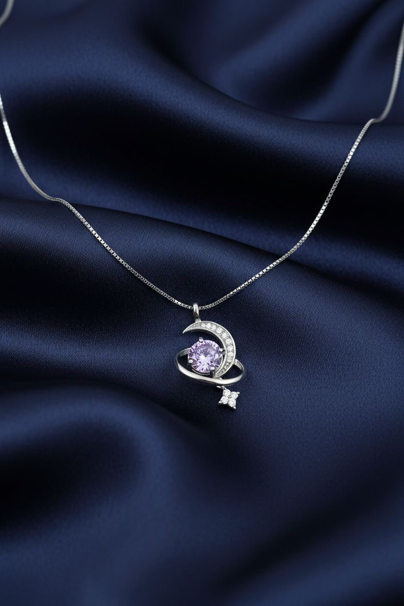 Purple Solitaire Crystal Swirl Pendant Set