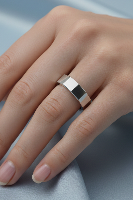 Hexagonal Silver Band Ring