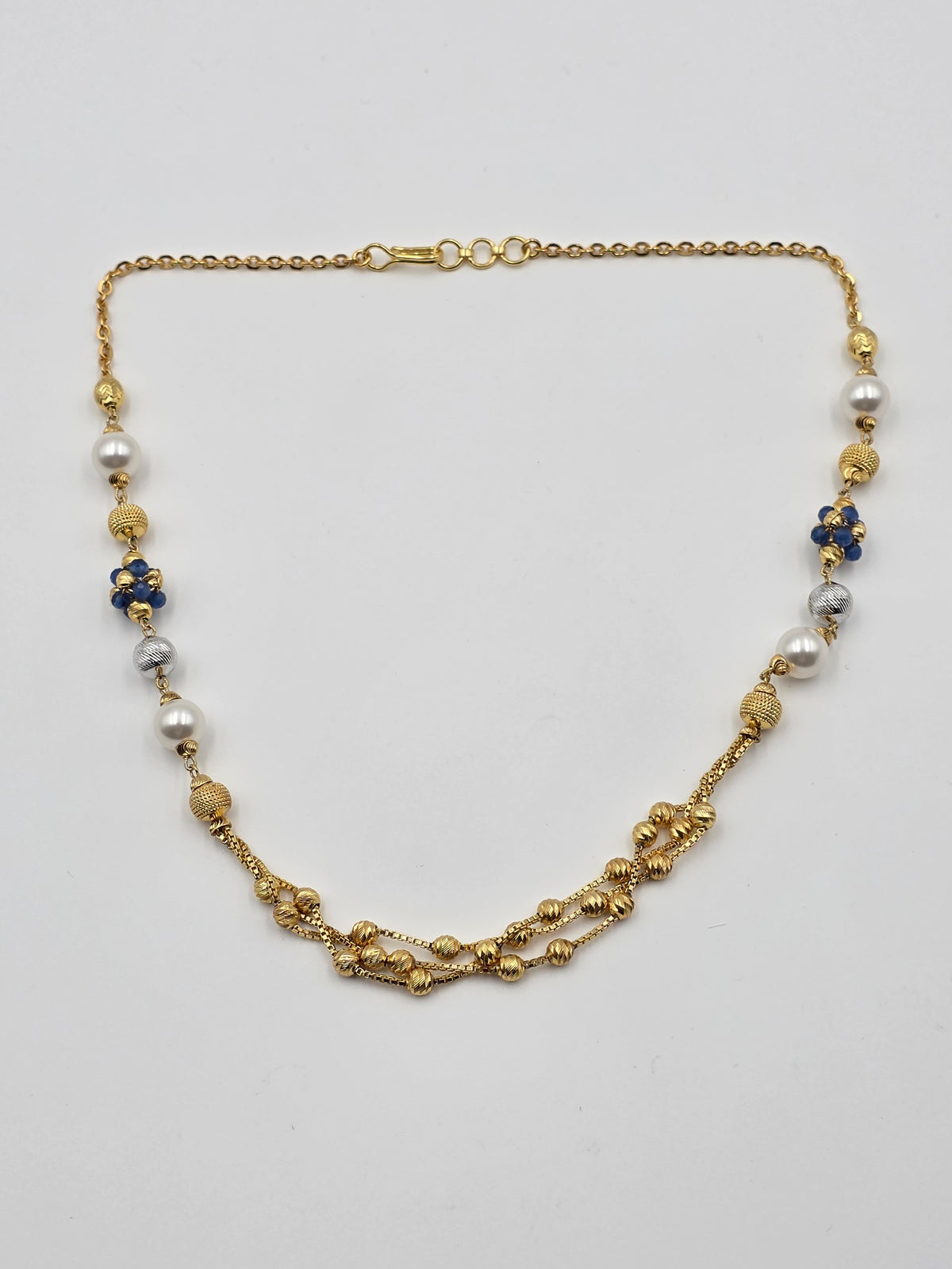 Pearl & Blue Crystal Mala