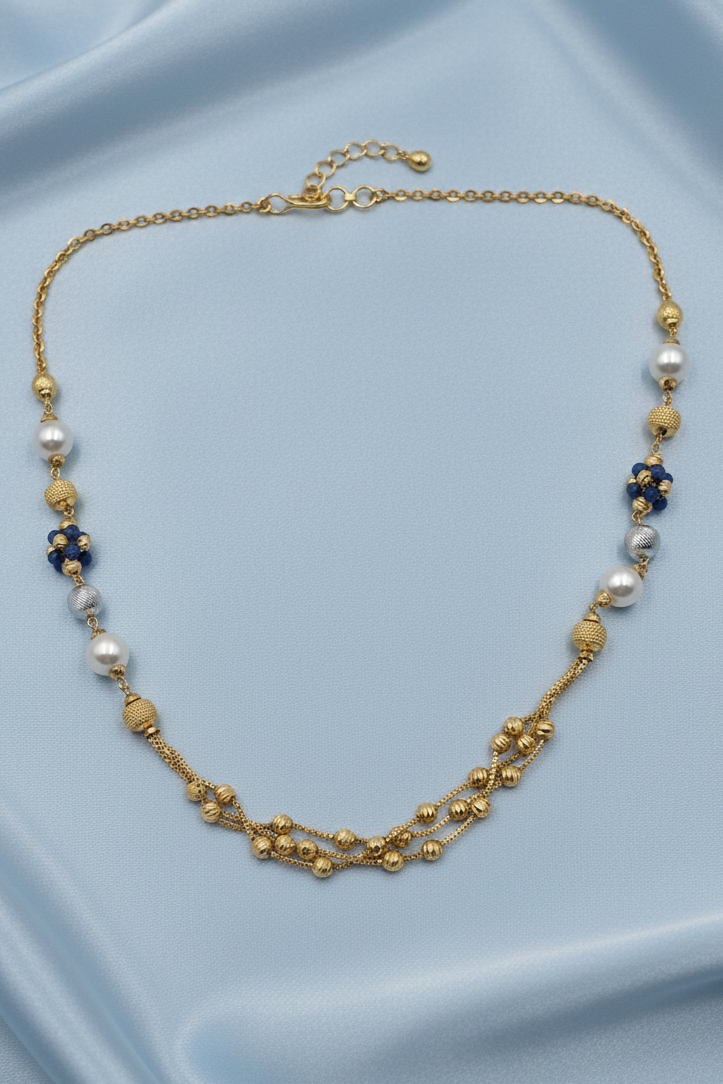 Pearl & Blue Crystal Mala