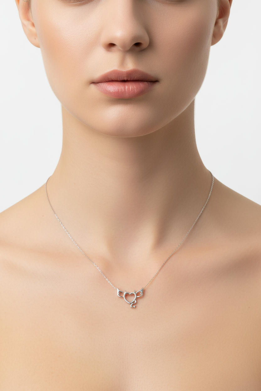 Angel Wings Heart Pendant Set