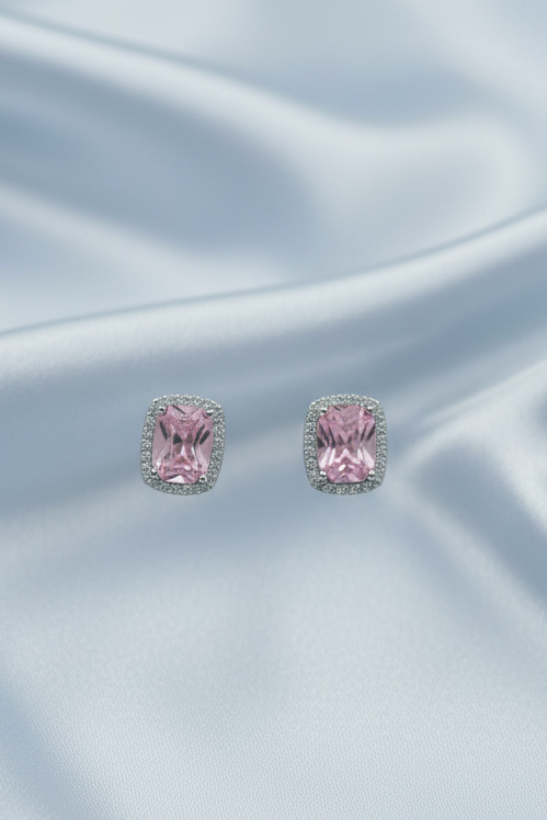 Pink Cushion Stud Earrings