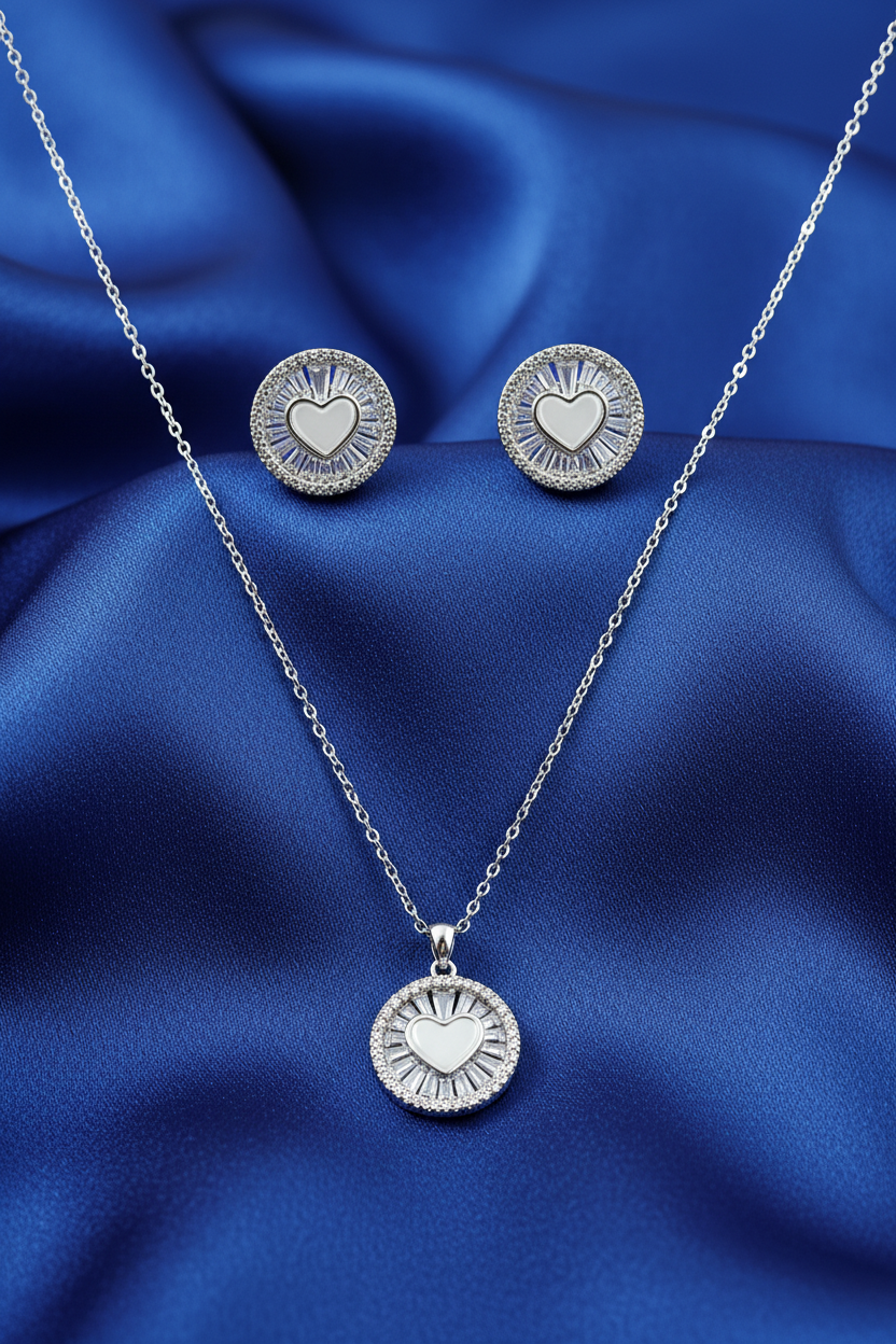 MOP Heart Round Pendant Set