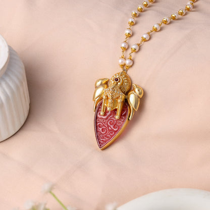 Heritage Bird Motif Pearl Pendant Necklace