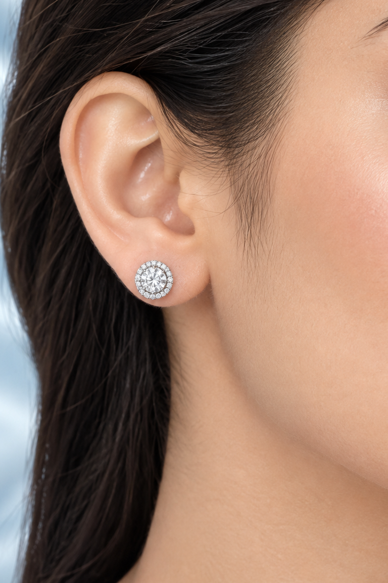 Halo Stud Moissanite Earrings
