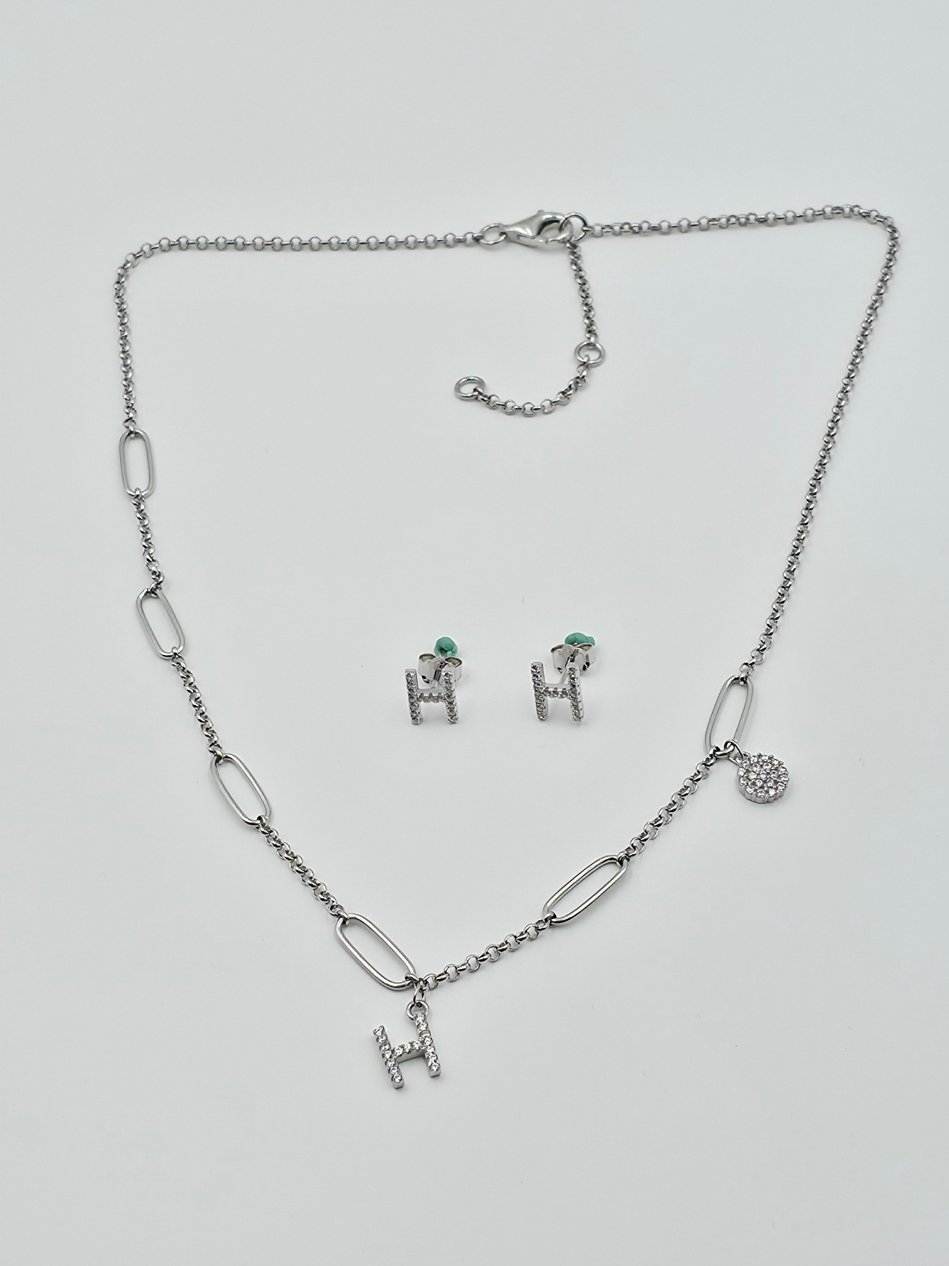 H Initials Paper Clip Pendant Set