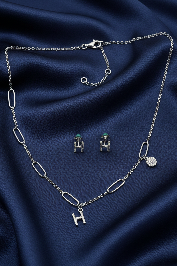 H Initials Paper Clip Pendant Set