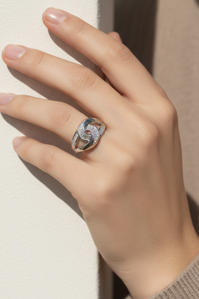 Baguette Diamond Swirl Ring