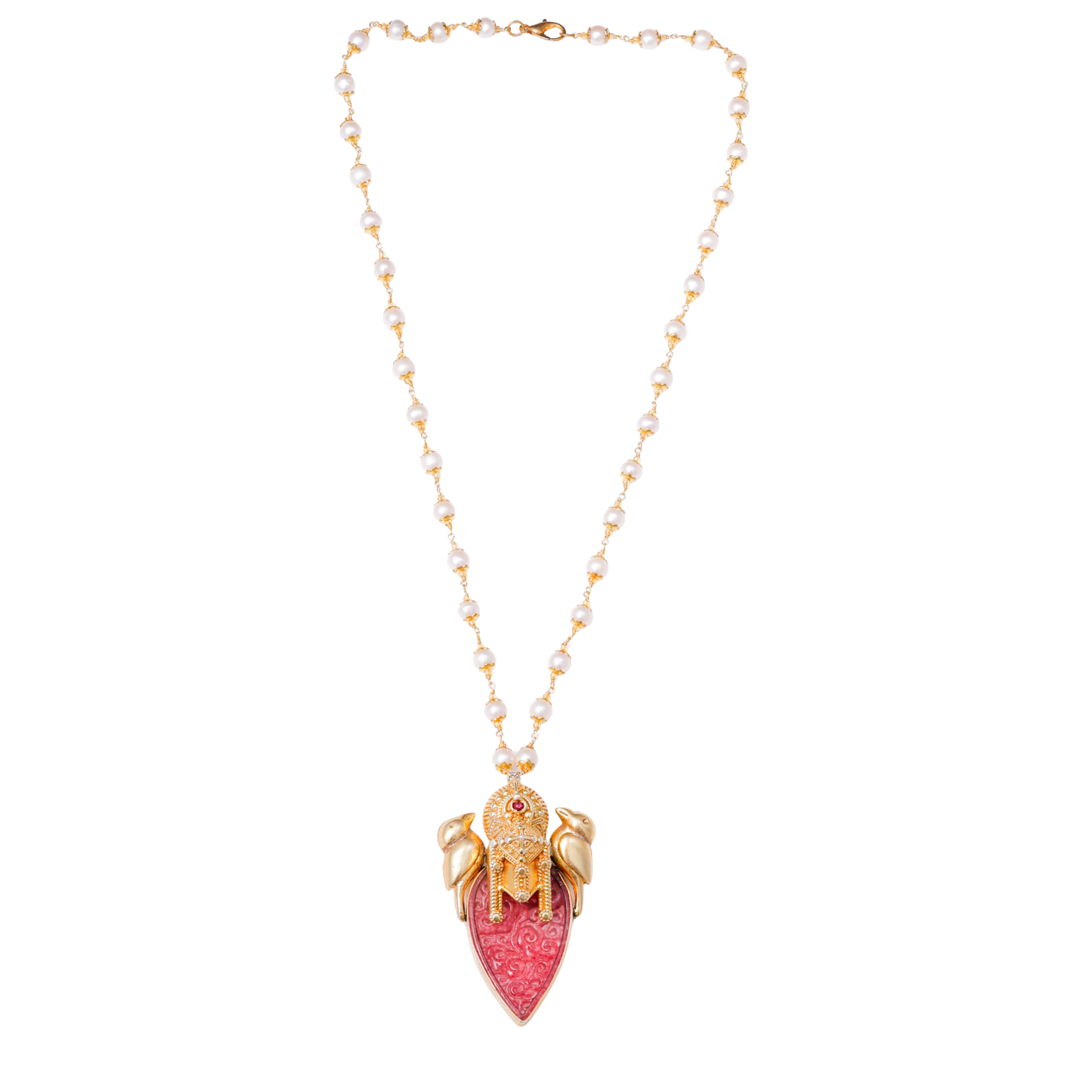 Heritage Bird Motif Pearl Pendant Necklace
