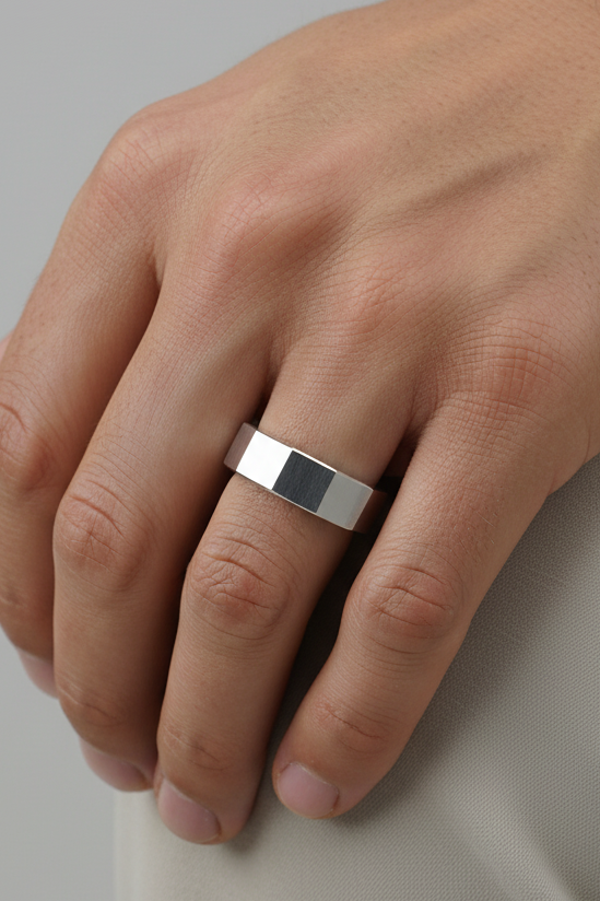 Hexagonal Silver Band Ring