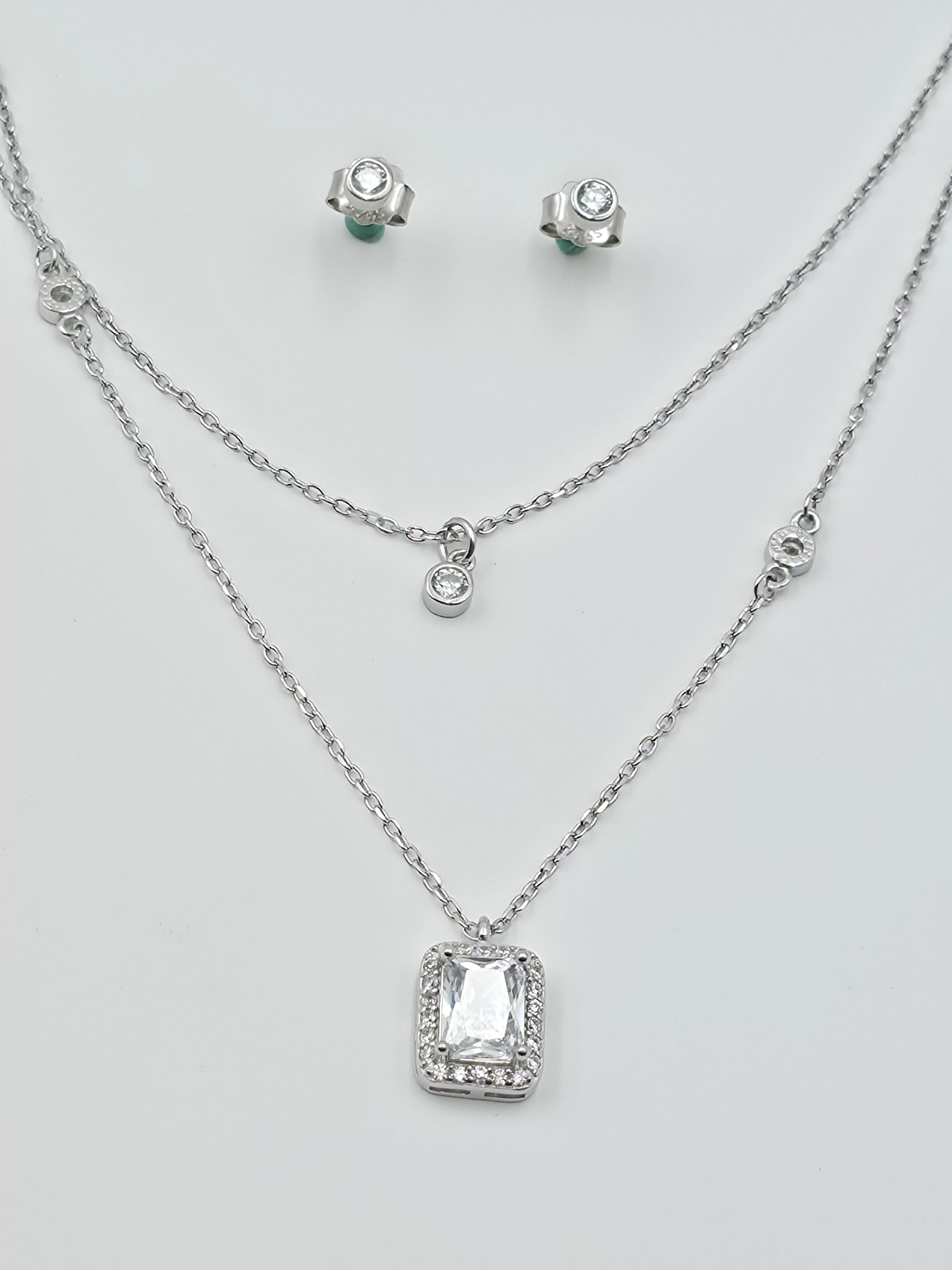 Emerald Cut Halo Pendant Set