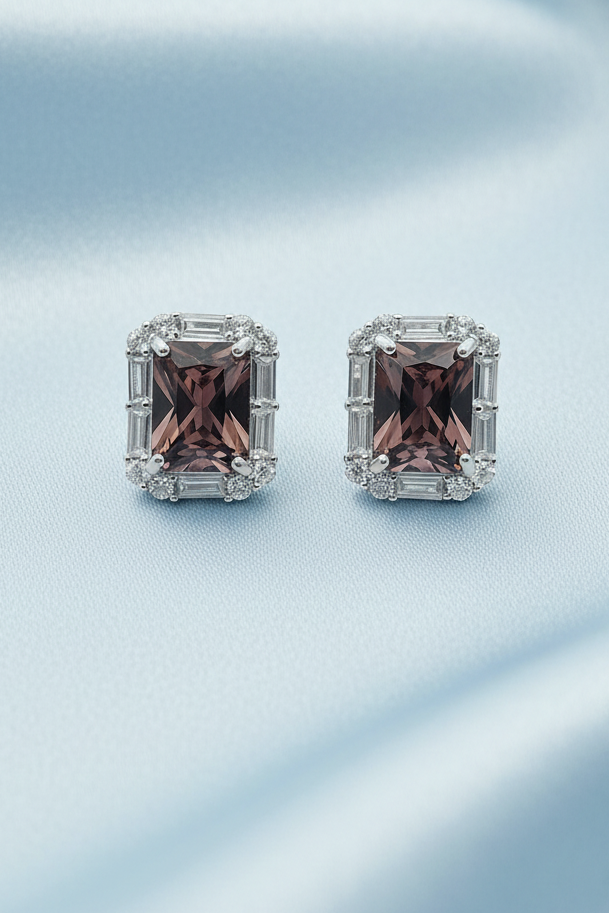 Rectangular Brown Stud Earrings