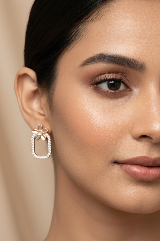 Rose Gold Rectangular Floral Earrings